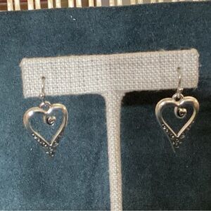 Gorgeous bohemian silver heart shaped drop earrings with fishhook hangers